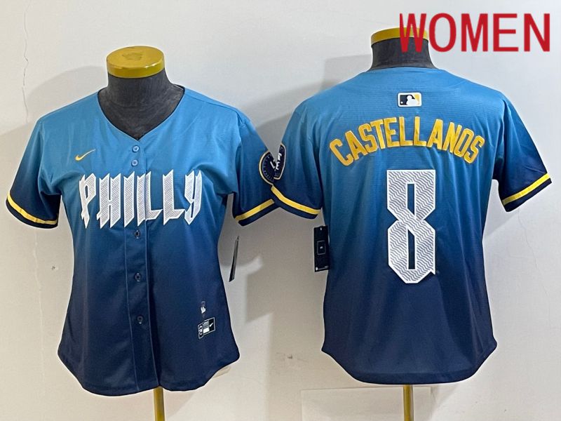 Women Philadelphia Phillies #8 Castellanos Blue City Edition Nike 2024 MLB Jersey style 1